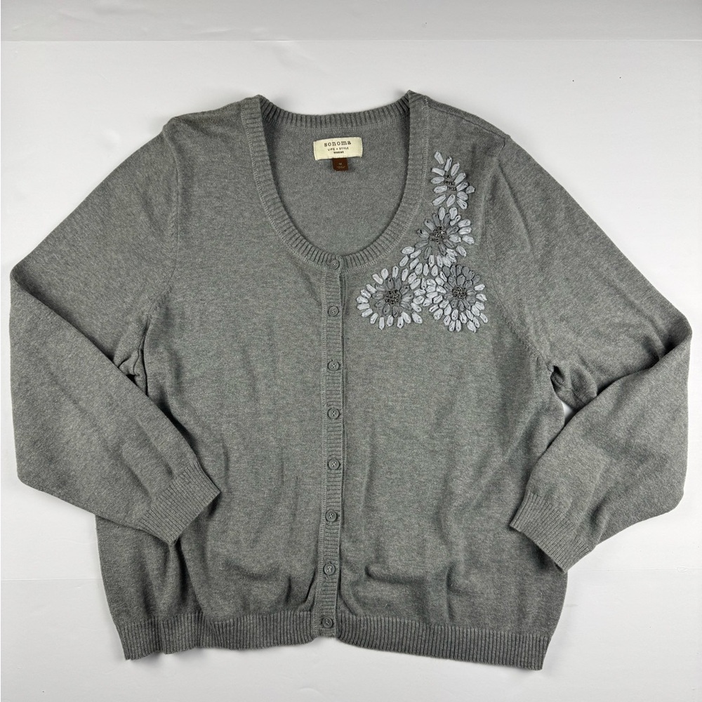 Sonoma Gray Floral Cardigan Sweater